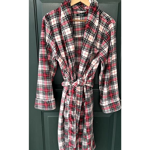 Lauren Ralph Lauren Sz XL Red and Green Tartan Plaid Fleece Robe w/ Belted Close - Picture 1 of 7
